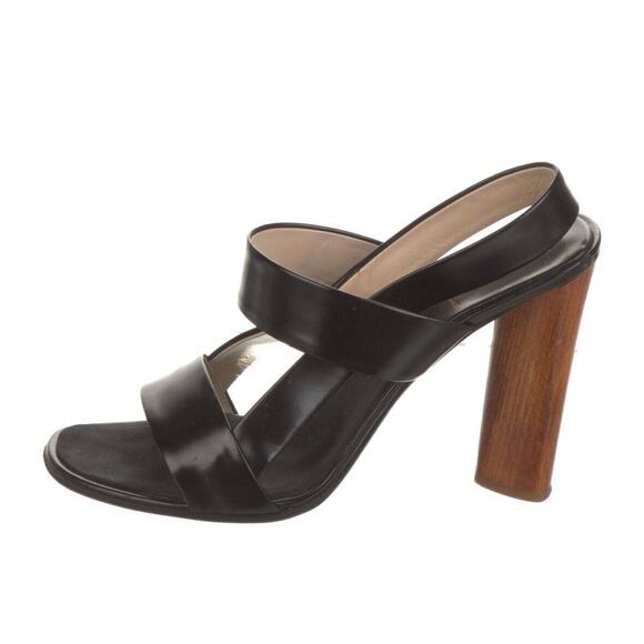 Authentic Yves Saint Laurent Black Leather Open Toe Shoe Block Wood Heel EU 40.5 - Picture 10 of 10